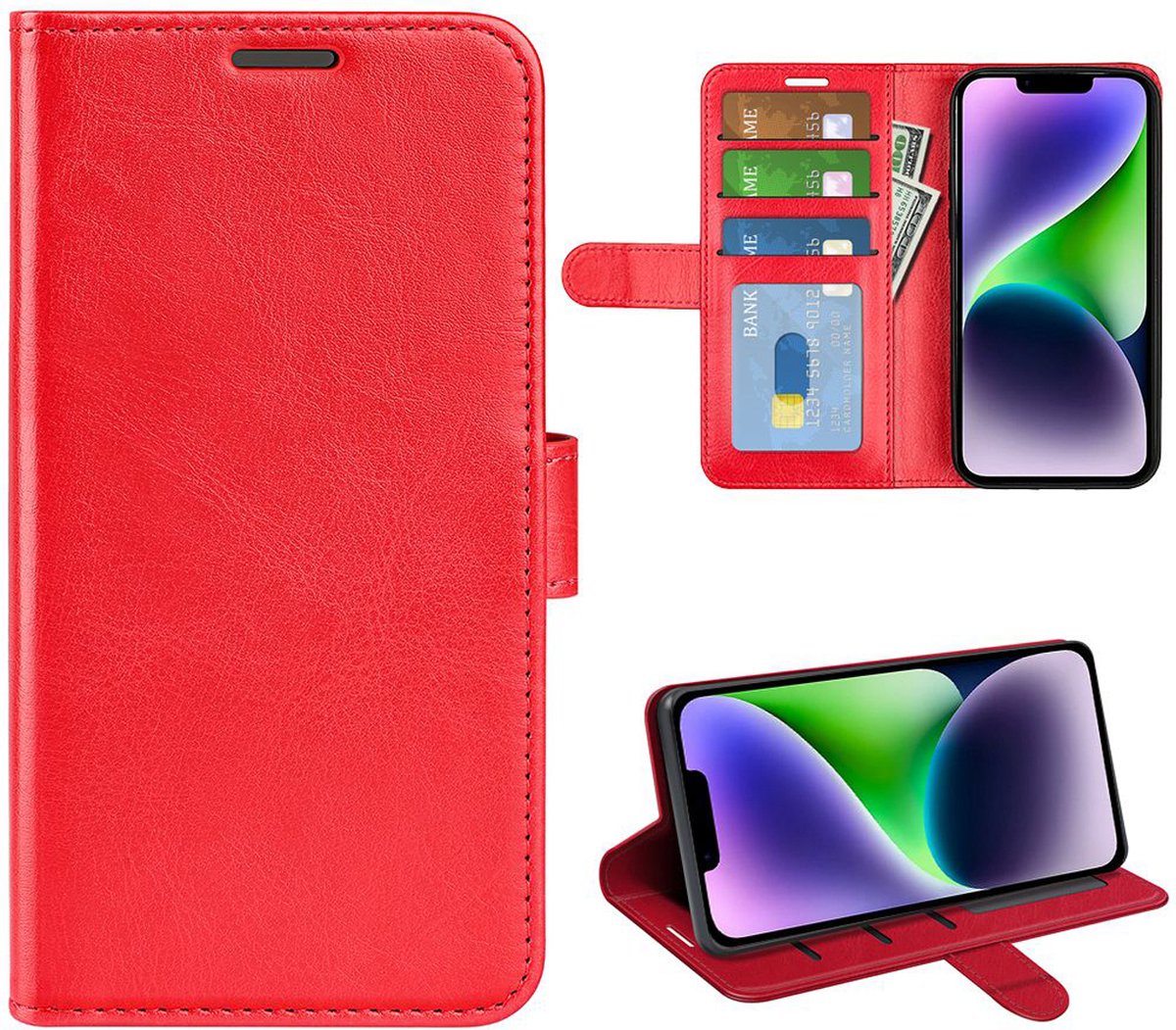 MobyDefend Hoesje - Geschikt voor iPhone 15 - Wallet Book Case (Sluiting Achterkant) - Rood