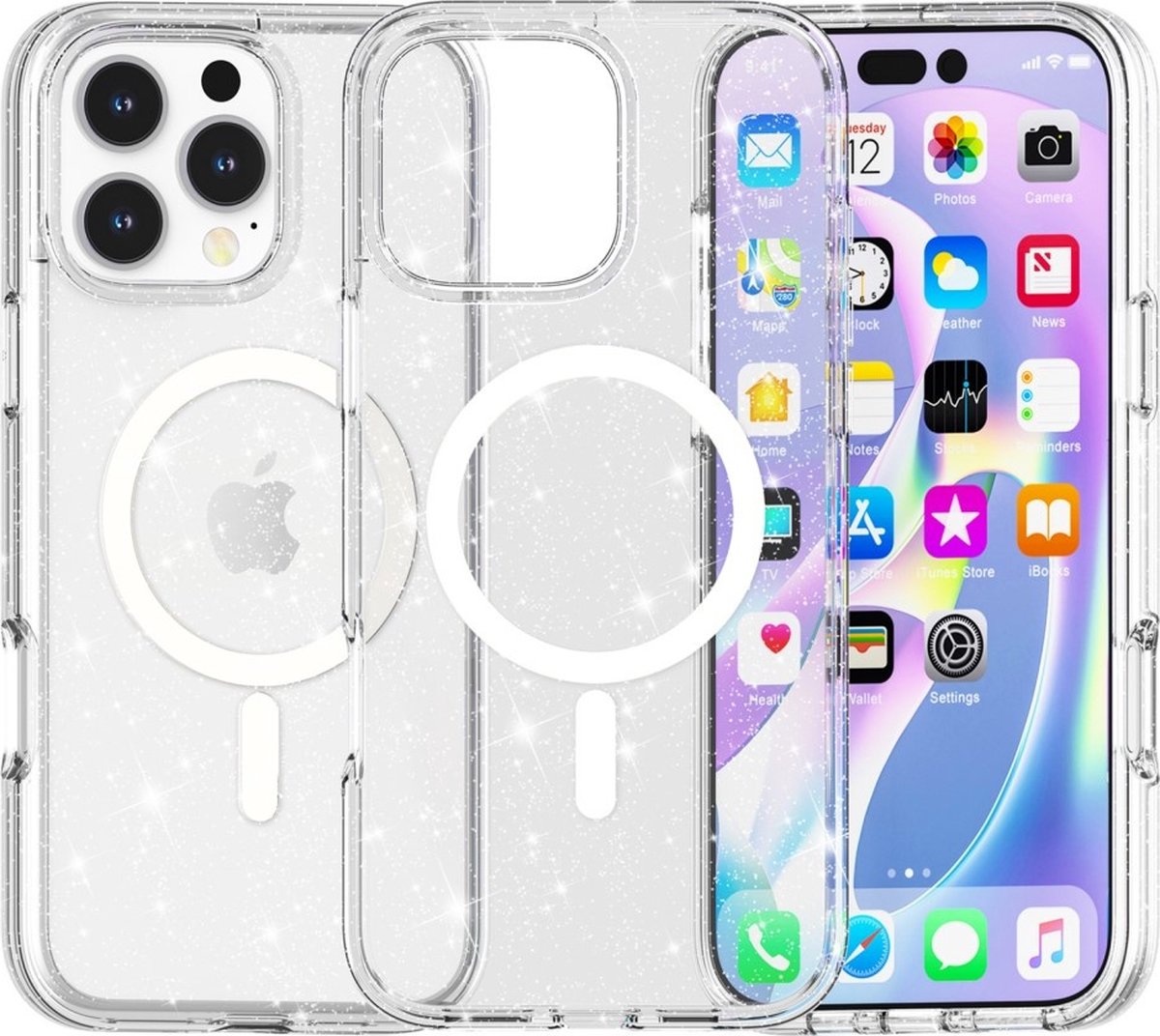 Coverup Hoesje - Geschikt voor iPhone 16 Pro Max Hoesje - Coverup Glitter TPU Back Cover - MagSafe Compatible - Transparant