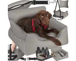 foto van tectake® Hondenautostoel Milow - Gestoffeerd met veiligheidslijn - Hondenstoel voor auto - Hondenmand - Comfortabele en veilige autostoel voor honden - div. kleuren - 55x50x29cm - grijs