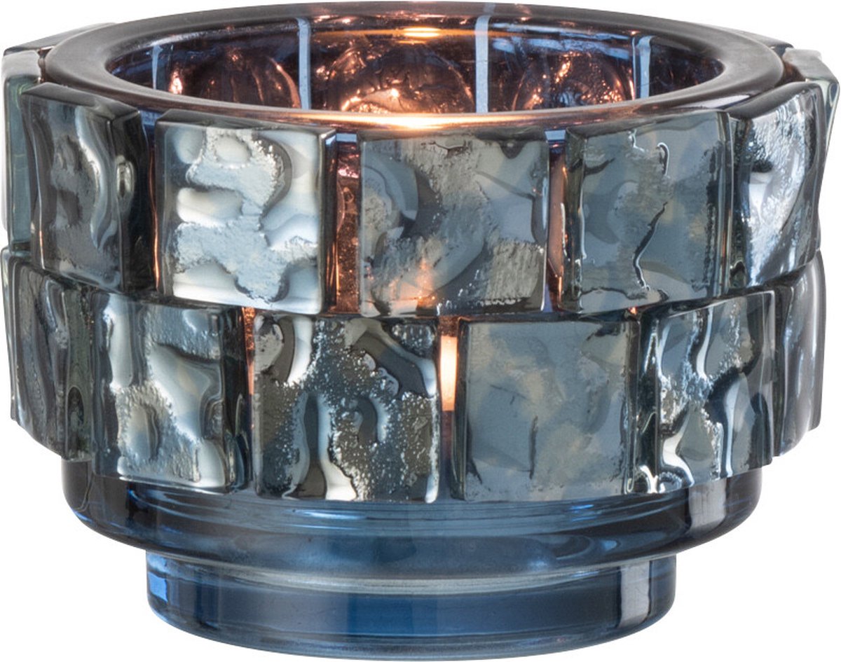 J-Line theelichthouder Vierkant mozaiek - glas - donkerblauw - small