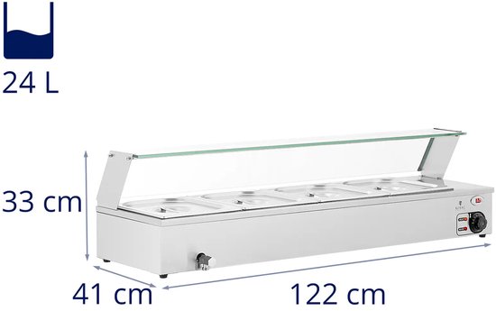 Bain Marie - 4 GN 1/2 containers - Aftapkraan - Glasbeschermer - Royal Catering — afbeelding 4