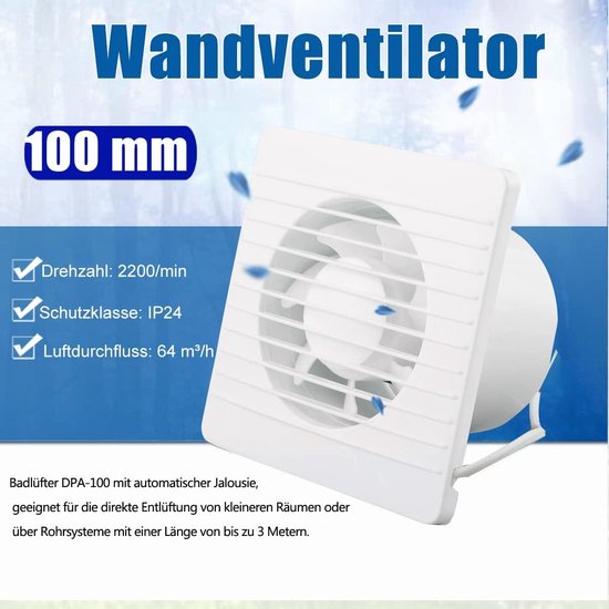 EQUATION - Badkamerventilator SLIM - Afvoerventilator - Wandventilator Ventilator - Schakelaar - Met terugslagklep - 150 x 150 mm - 100 mm - 7 m² - 72 m3/h - 8 W EQUATION - Badkamerventilator SLIM - Afvoerventilator - Wandventilator Ventilator - Schakelaar - Met terugslagklep - 150 x 150 mm - 100 mm - 7 m² - 72 m3/h - 8 W
