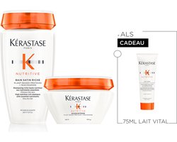Kérastase Nutritive Duo + Cadeau - Rijke Shampoo 250ml & Voedend Haarmasker 200ml + Conditioner 75ml Cadeau - Dik, Droog haar
