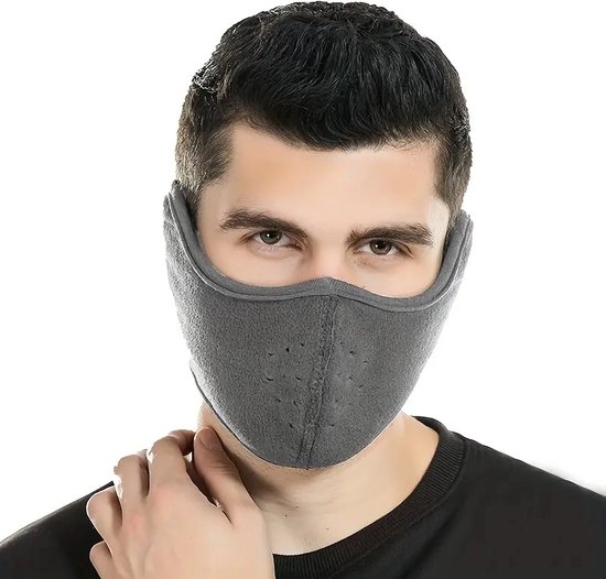 Fleece Winter Gezichtsmasker I Met Oorwarmer I Fleece Face Mask I Gezichtswarmer I Earmuffs I Verstelbaar D.M.V Klittenbandsluiting I Uniseks I Grijs