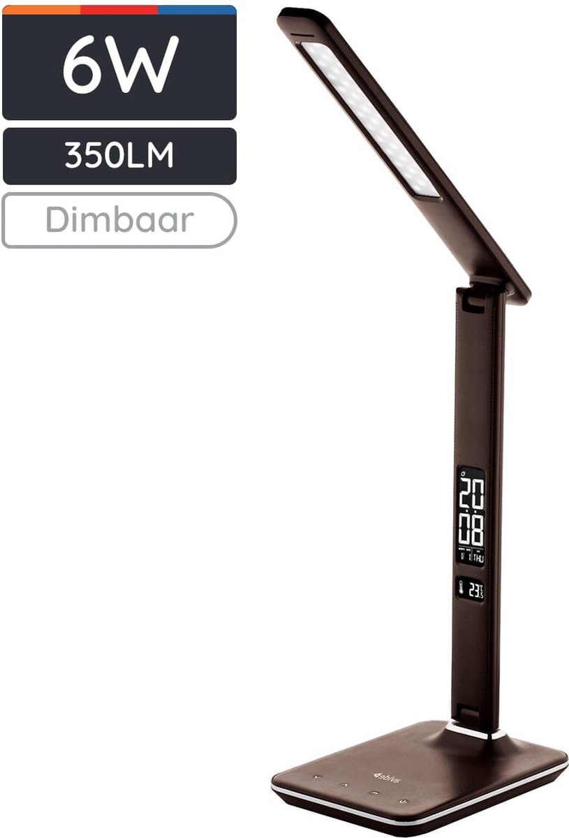 Avide Nathan LED Bureaulamp - Dimbaar 6W met Kalender en Klok thumbnail 2
