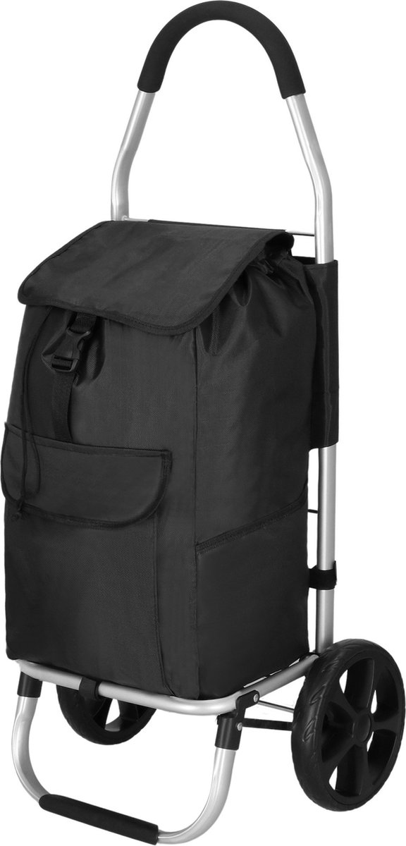 Springos Boodschappentrolley - Boodschappenkrat - Met Twee Wielen - Grijs - Zwart - 42 L - 28 KG - 99 x 57 CM