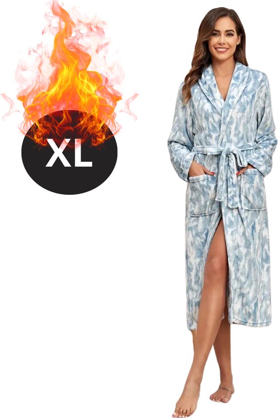 Livano Badjas Dames - Fleece - Katoen - Badstof - Sauna - Hamam - Wafel - Bathrobe - Duster - Ochtendjas - Spa - Kimono - Lichtblauw XL