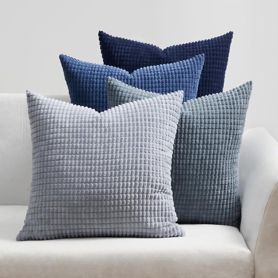 Kussenslopen 40 x 40 cm - Eendenblauw Kleurverloop - Bohemian Ribfluweel - 4 Stuks binnenkussen 40x40