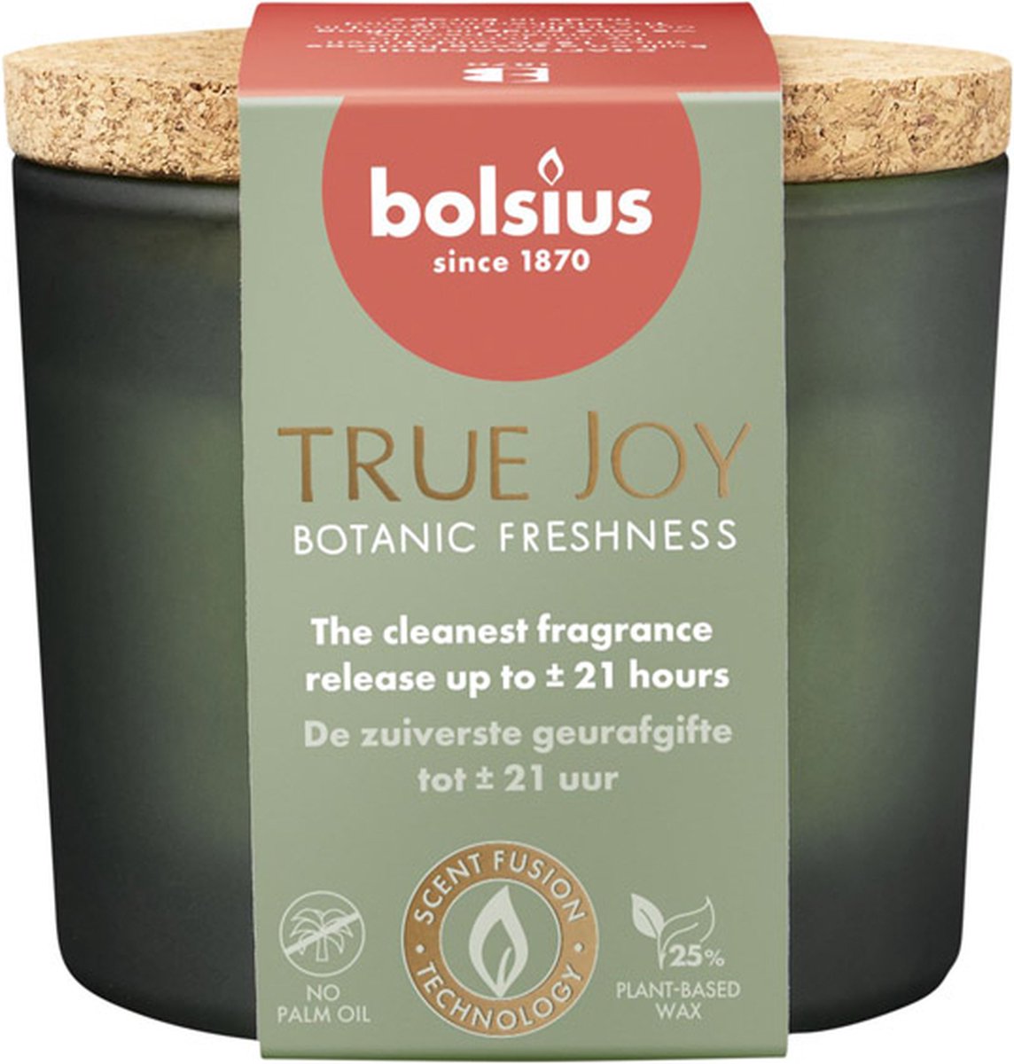Bolsius 6 stuks Bolsius geurglas met kurk Botanic Freshness geurkaarsen 66/83 (21 uur) True Joy Transparant