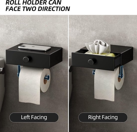 WC Rolhouder Zilver - Toiletrolhouder zonder Boren - Met Plankje - WC