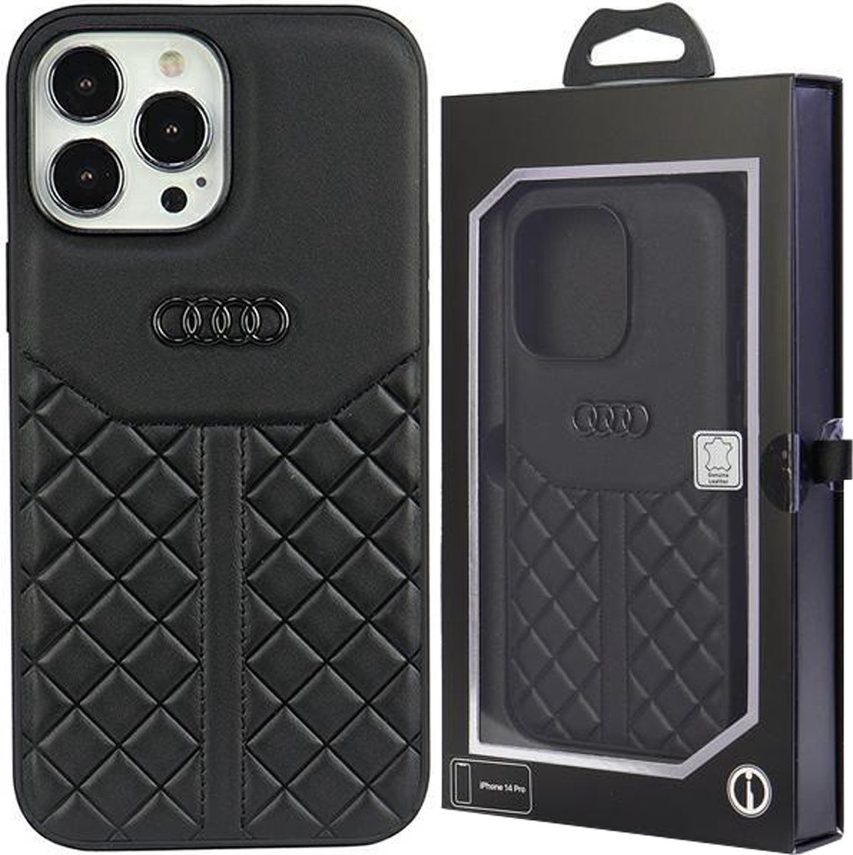 Audi Genuine Leather Back Case - Geschikt voor Apple iPhone 13 Pro (6.1") - Zwart