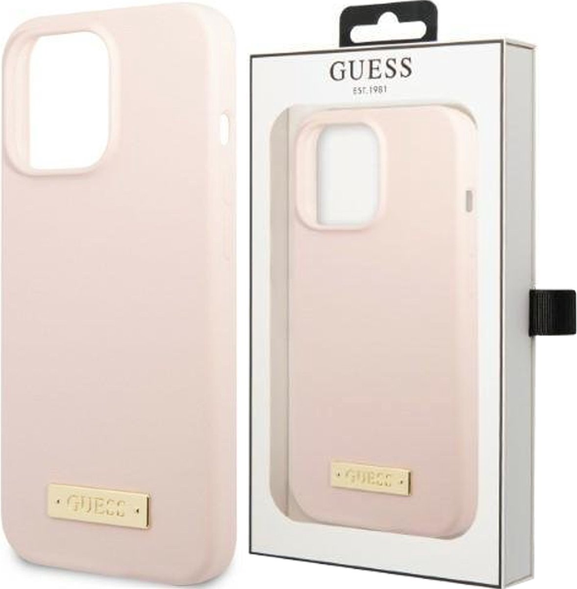 Guess - GUHMP13MSBPLP - iPhone - 13 - 6.1 - roze/roze - harde - hoes - Siliconen - logoplaat - MagSafe