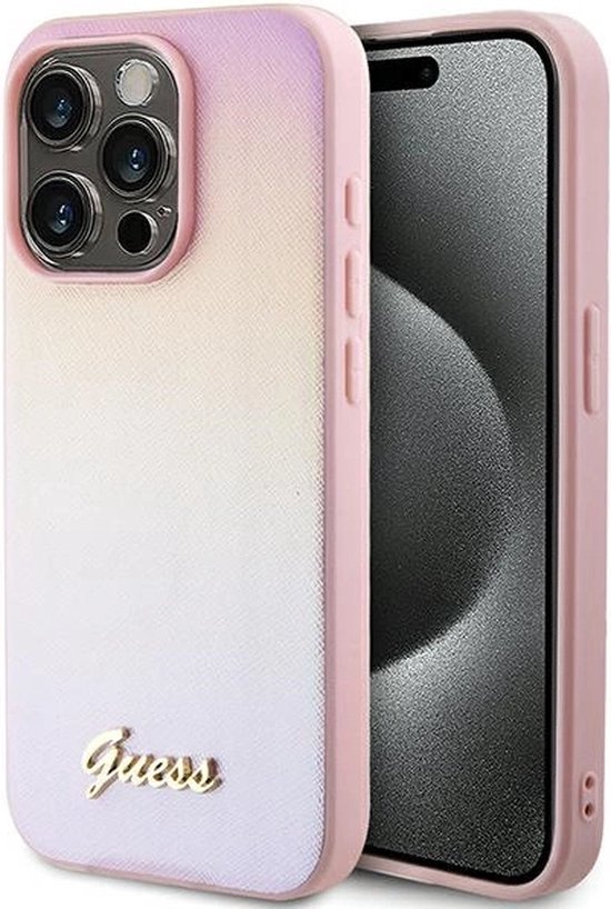 Coque arrière Guess Iridescent Métal Script - Apple iPhone 15 Pro Max (6,7") - Rose