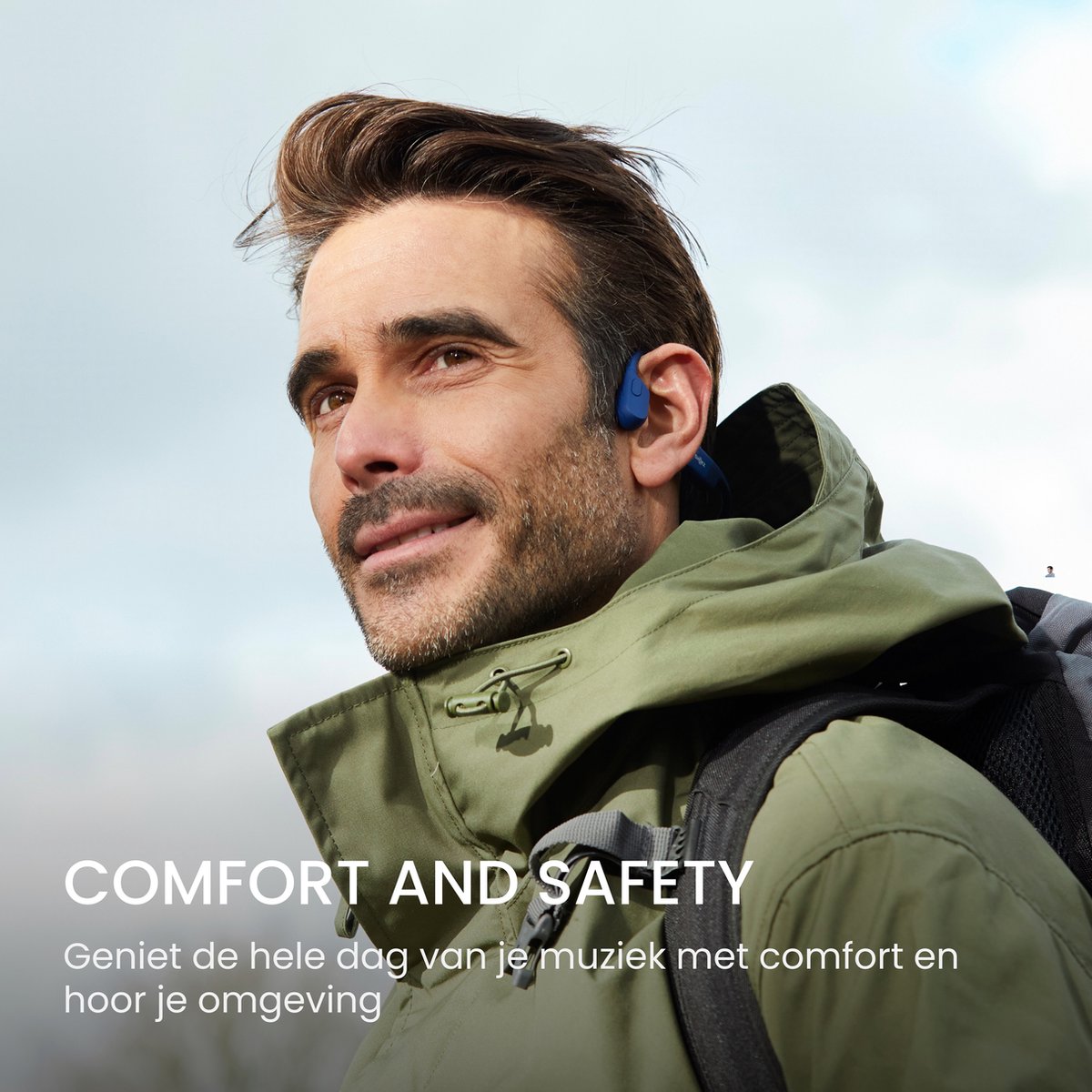 Shokz OpenRun USB-C Open-ear Sporthoofdtelefoon – Bone Conduction – Draadloos – IP67 – Blauw thumbnail 7