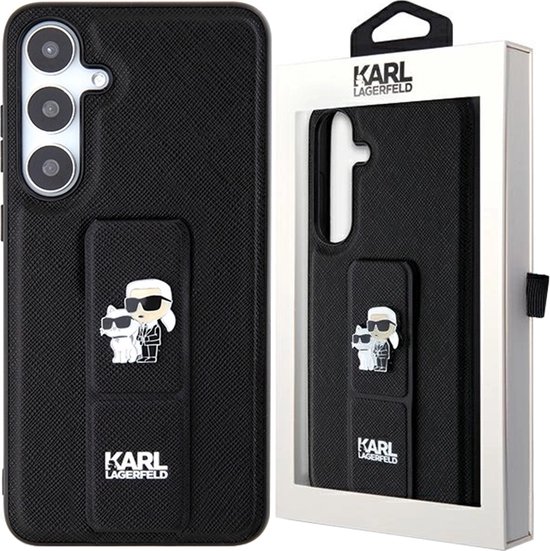 Karl - Lagerfeld - Coque Gripstand Saffiano Karl&Choupette Pins pour Samsung Galaxy S24+ - noir