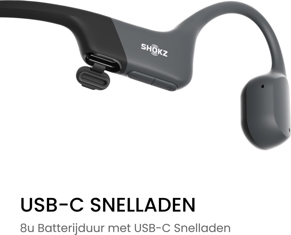 Shokz OpenRun USB-C Open-ear Sporthoofdtelefoon – Bone Conduction – Draadloos – IP67 – Zwart thumbnail 3