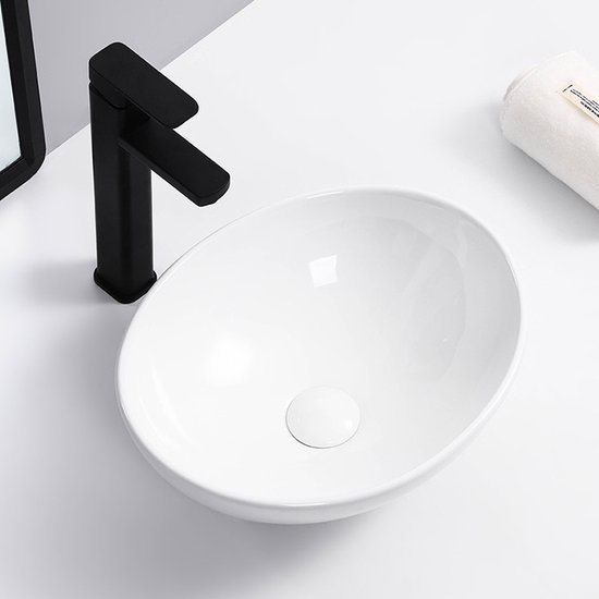 WOON-DISCOUNTER.NL - Durva 35 - Blanc brillant - Lavabo - - Céramique - Ovale - 251056
