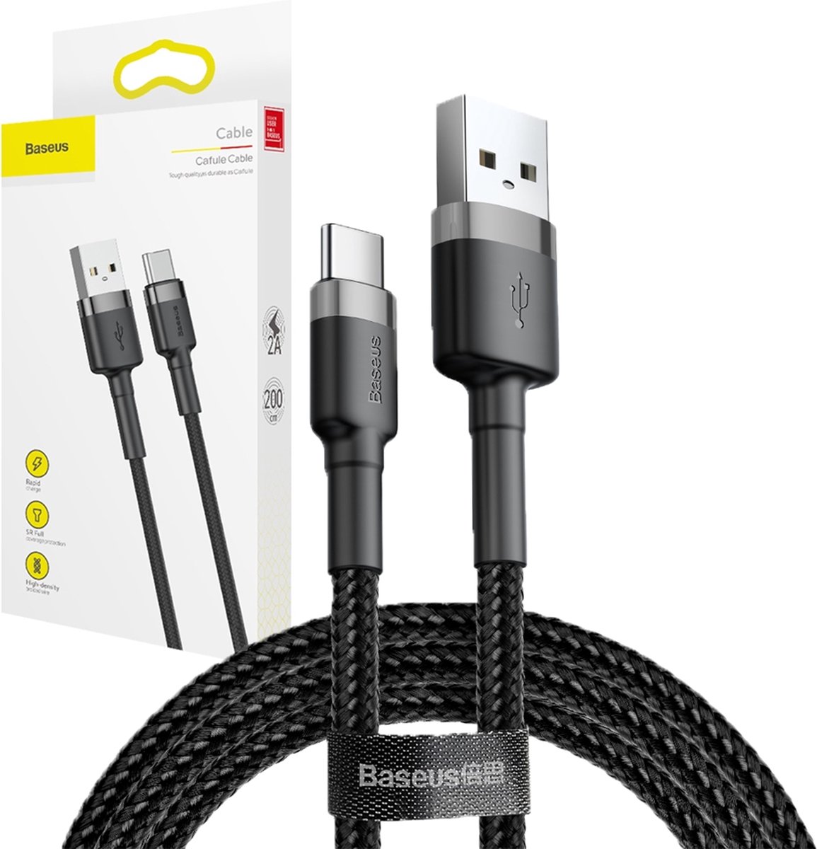 Baseus Geweven Nylon USB naar USB-C Snellaadkabel 1M Grijs