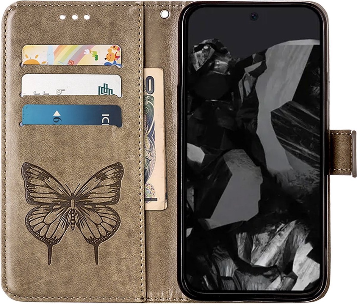 Mobigear Telefoonhoesje geschikt voor Google Pixel 9 Pro Hoesje | Mobigear Butterfly Bookcase Portemonnee | Pasjeshouder voor 3 Pasjes | Telefoonhoesje voor Pinpas / OV Kaart / Rijbewijs - Grijs