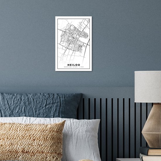 Affiche Carte - Heiloo - Zwart - Wit - 20x30 cm