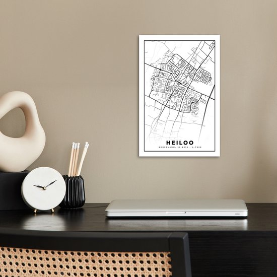 Affiche Carte - Heiloo - Zwart - Wit - 20x30 cm