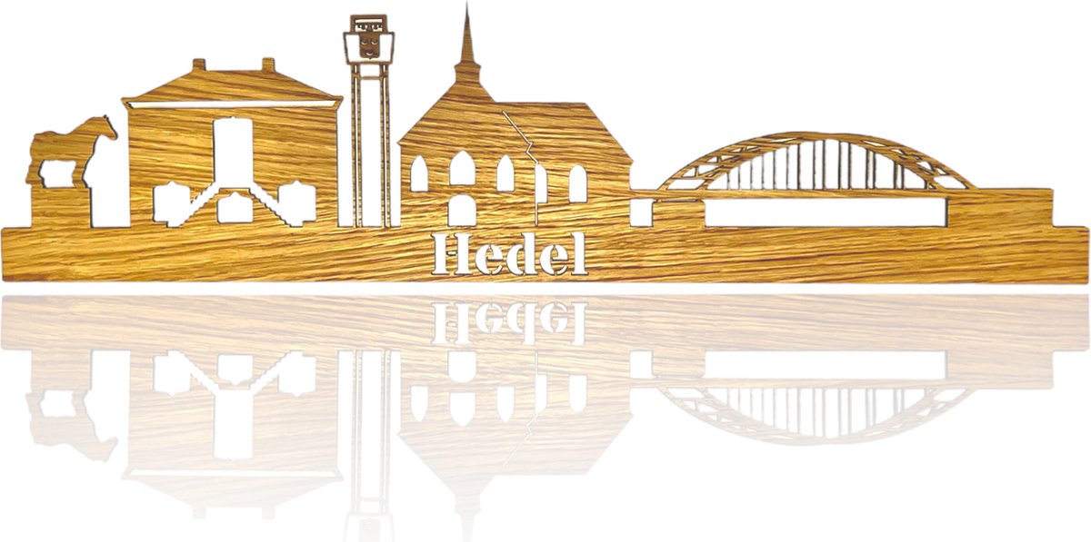 Skyline van Hedel met hervormde kerk - Eikenhout - 110cm - Wanddecoratie van hout