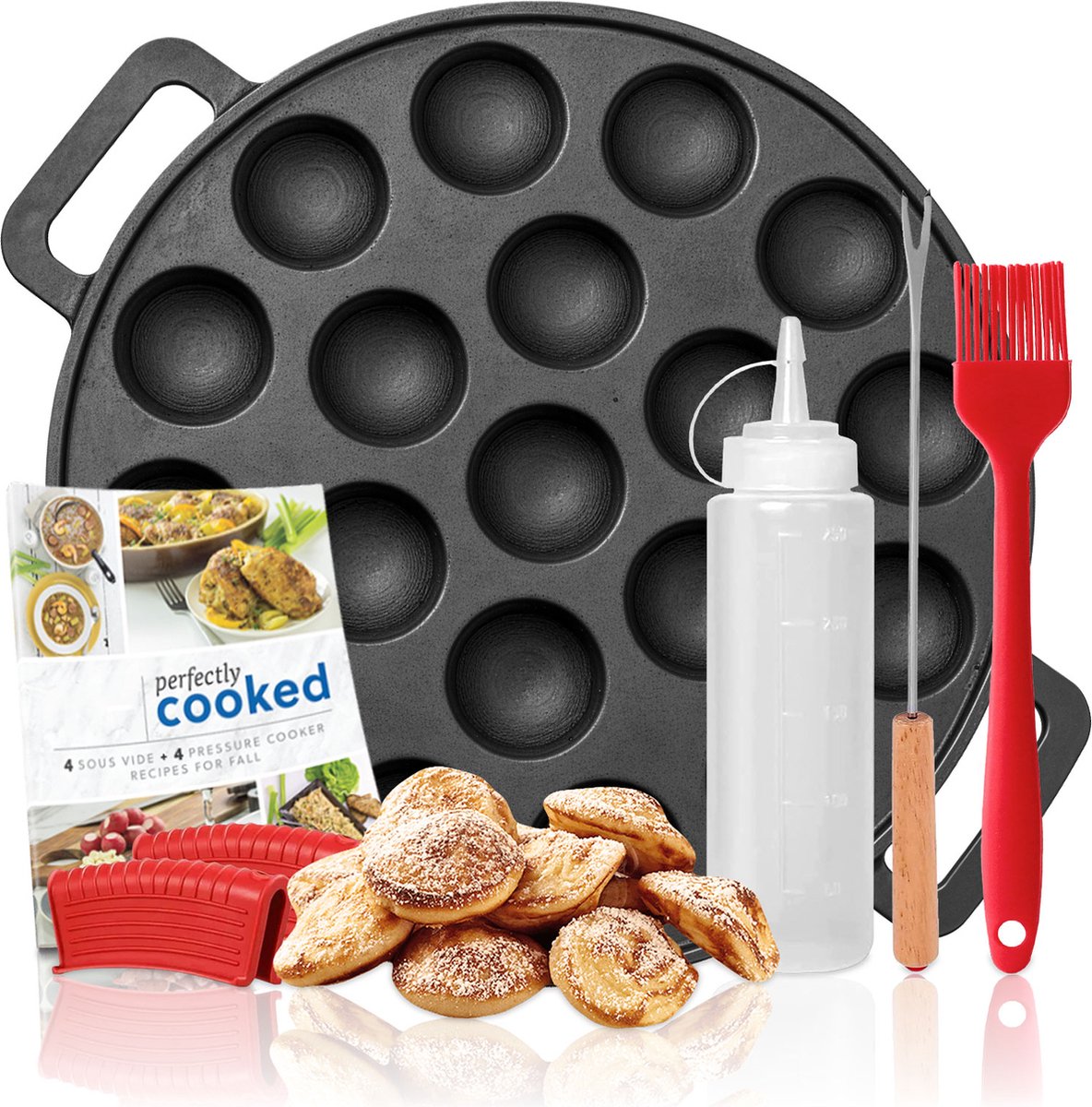 Culistar poffertjespan Inductie - Poffertjes Pan - Gietijzeren pan - Poffertjes Set - poffertjespan electrisch - Inclusief Receptenboekje