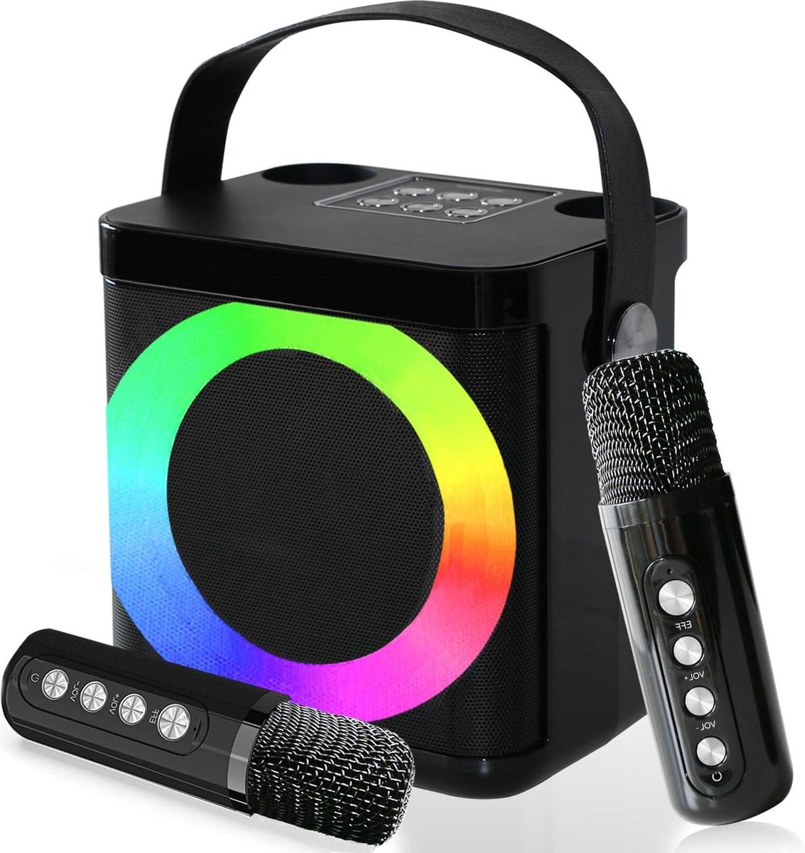 Karaoke set Karaoke machine Draagbare karaokemachine met draadloze microfoons en LED-verlichting Bluetooth karaoke luidspreker PA-systeem TF USB AUX