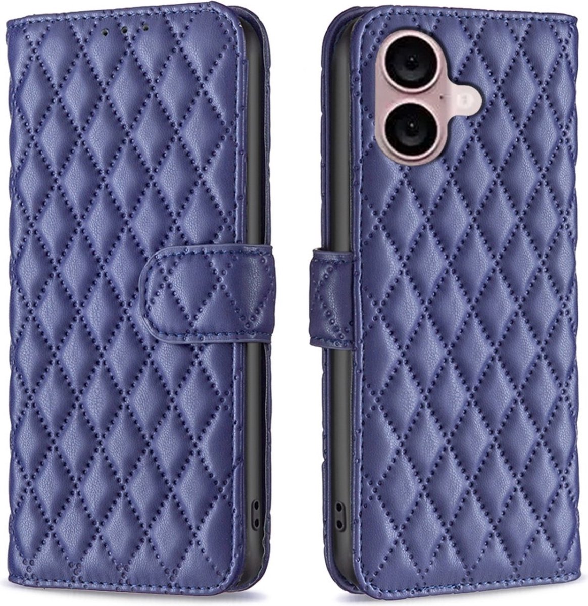 BINFEN Hoesje - Geschikt voor iPhone 16 Hoesje - BINFEN Rhombus Book Case - Blauw