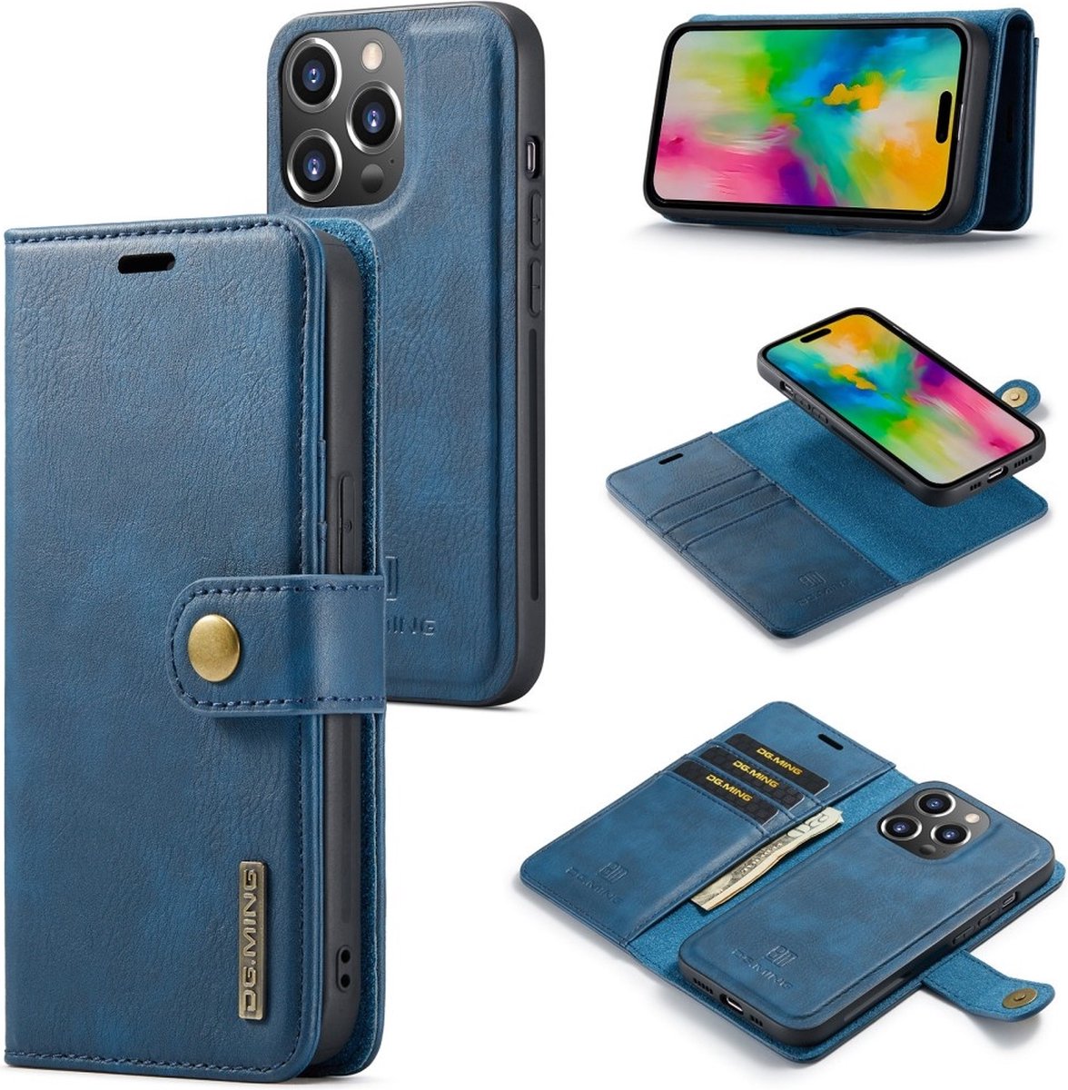 DG.MING Hoesje - Geschikt voor iPhone 16 Pro Max Hoesje - DG.MING 2-in-1 Book Case & Back Cover - Blauw