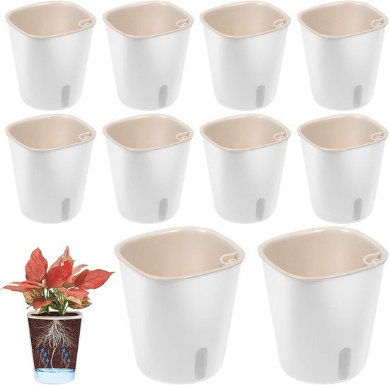 Pot de fleurs Set de 10 pots à arrosage automatique avec indicateur de niveau d'eau - irrigation de pots de fleurs pour l'intérieur et l'extérieur
