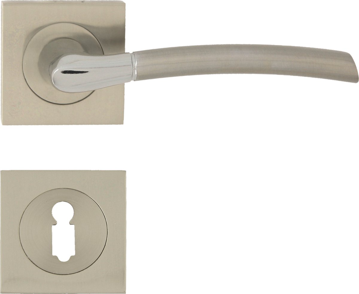 DOMINO PRESTO-QR M6/M9 - Luxe Deurklink Set - Chroom en Nikkel - Vierkante Rozet - BB Sleutel - Complete Set Deurbeslag