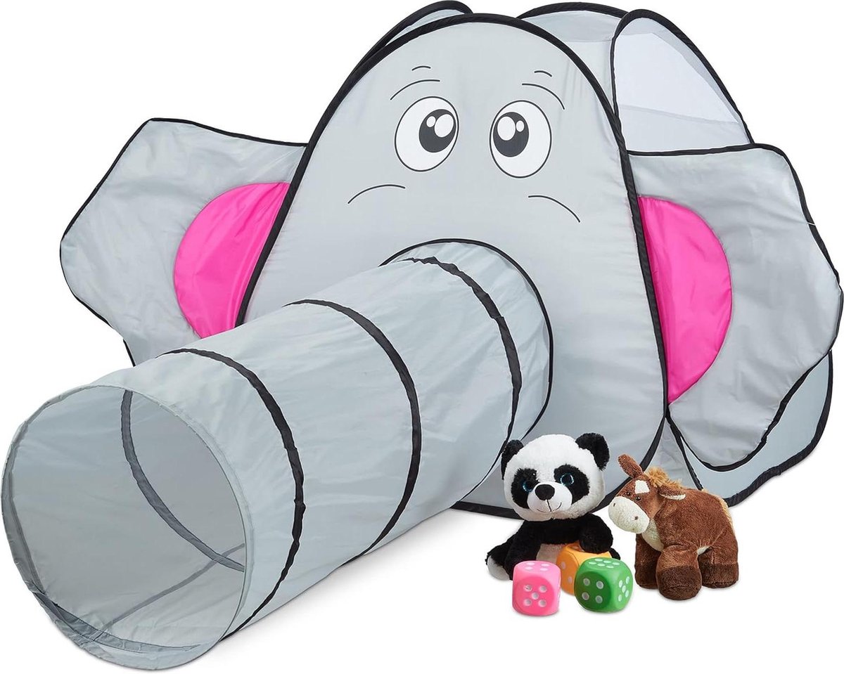 Speeltent voor Kinderen Olifant Kruiptunnel Binnen Buiten Kinderkamer HBD 92x155x200 cm Grijs