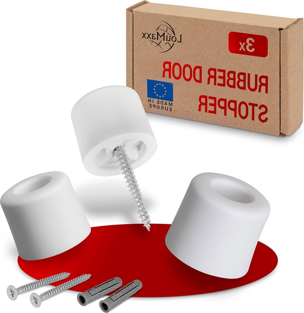 Deurstopper Set van 3 stuks | Vloerschroeven van Rubber | Wit | Vloermontage