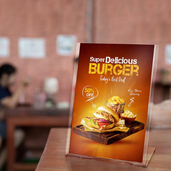 Kurtzy A6 Bord Houder (6 Pak) – L11 x H19,5 cm – Helder Plastic Dubbelzijdige Verticale Tafel Display Houders – Restaurant Menu Kaart, Fotolijst & Advertentie Poster Standaard
