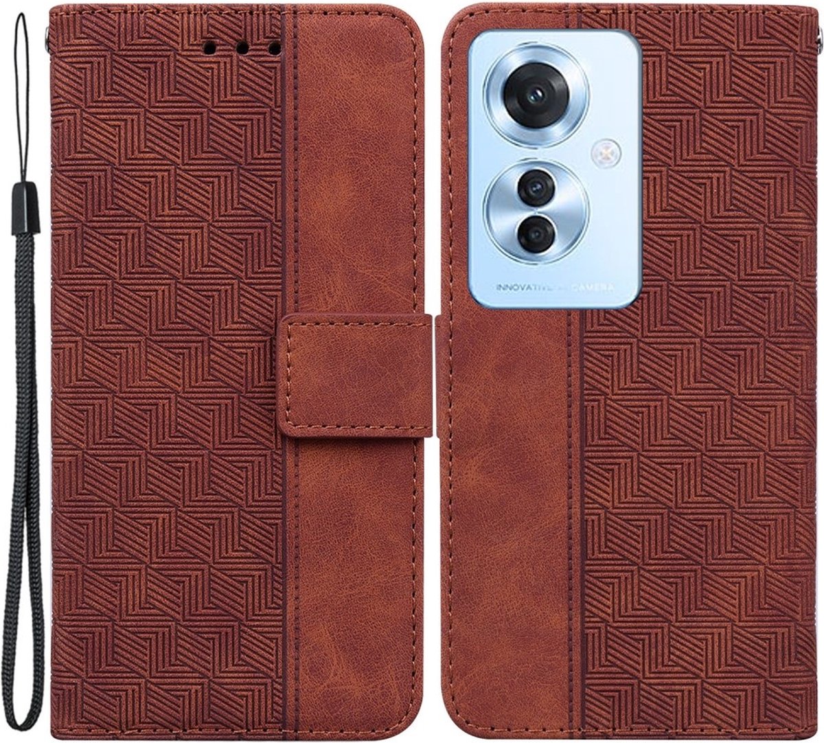 Coverup Hoesje - Geschikt voor OPPO Reno11 F 5G Hoesje - Coverup Geometric Book Case - Bruin