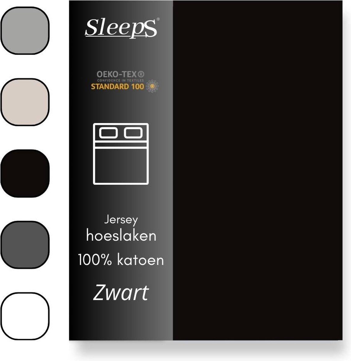 Sleeps Jersey Hoeslaken Katoen - 180x200 cm - Zwart - Strijkvrij