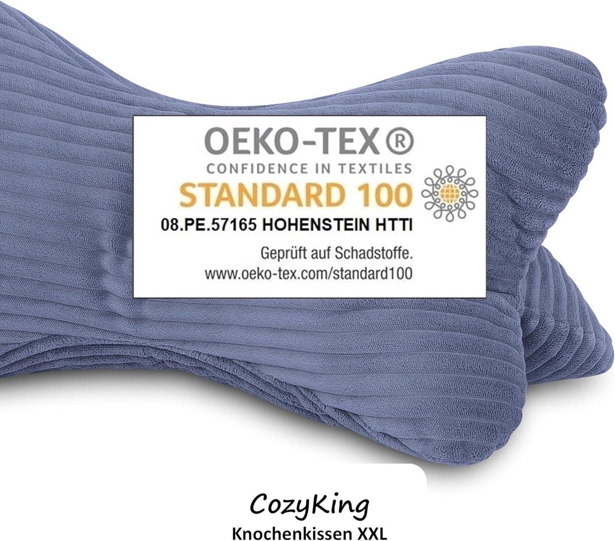 Leseknochen XXL 60x30x30 cm Cord Grijs Nekkussen Botskussen Nekrol Leeskussen Öko-Tex 100 Gecertificeerd en wasbaar op 60°C - Kussen voor nek, knie of buik om te lezen of te ontspannen