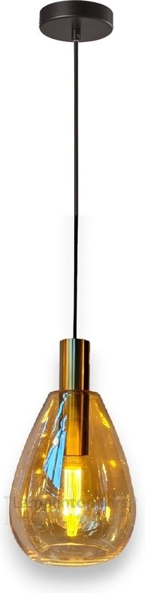 Freelight Hanglamp Dorato Zwart Goud Glas Amber 1 Licht