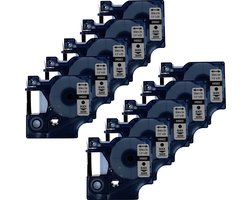 DULA Dymo D1 45022 Compatible label tape - 10 lettertapes - Zwart op zilver - 12mm x 7m