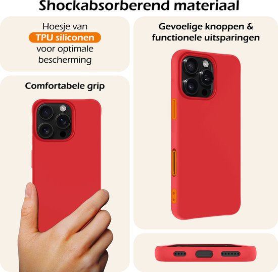 Coque pour iPhone 16 Pro Coque en Siliconen avec 2 films de protection d'écran – Coque pour iPhone 16 Pro Cover Back Case – Rouge