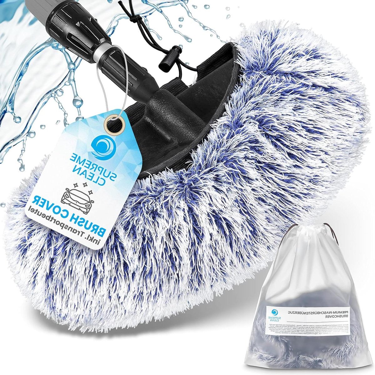 Premium Brush Cover incl. waterdichte transportzak - fijnste microvezel overtrek - geen verstrikt vuil - wasborstelovertrek autoverzorgingsset - SB wasstraten Telescopische wasborstel