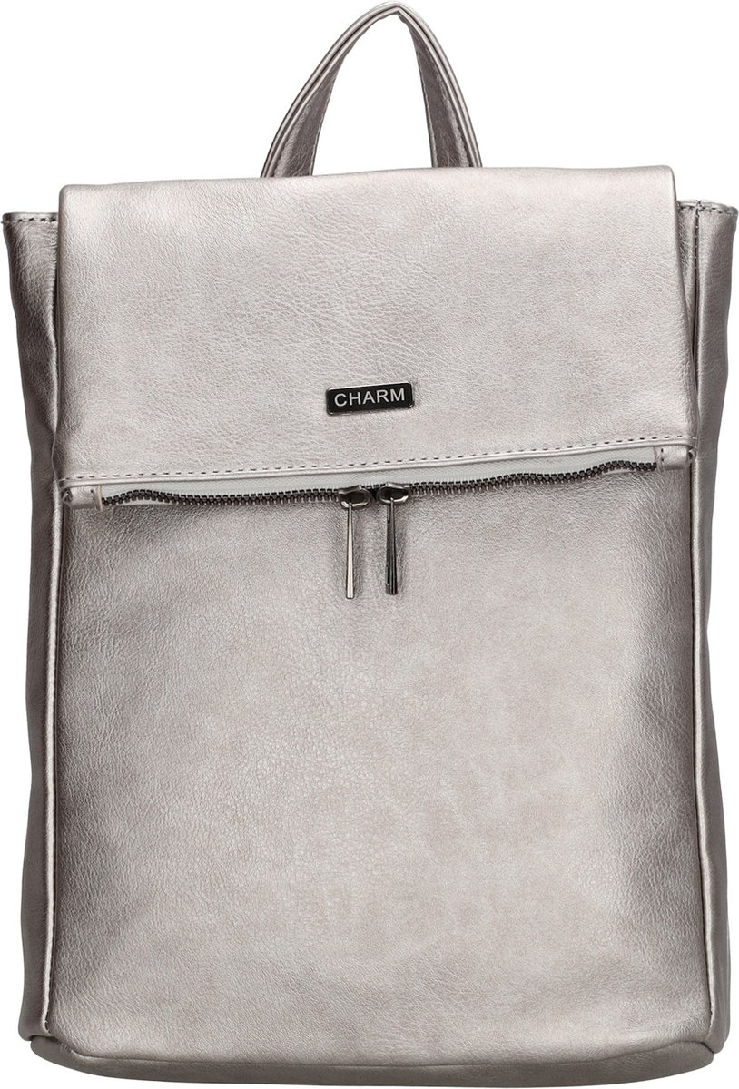 Charm London Bayswater Premium Fashion Rugzak Rugtas Leatherlook - Donkerzilver