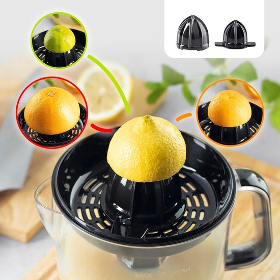 Elektrische sapcentrifuge voor citrusvruchten - 700 ml vulvolume - diverse accessoires - 40 W - transparant/zilver - frisse sinaasappelsap citruspers — afbeelding 4
