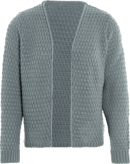 Knit Factory - Cardigan tricoté Becky - Cardigan tricoté pour femme - Cardigan court à hauteur de hanche - Cardigan femme gris-vert en 30% laine et 70% acrylique - Stone Green - 40/42