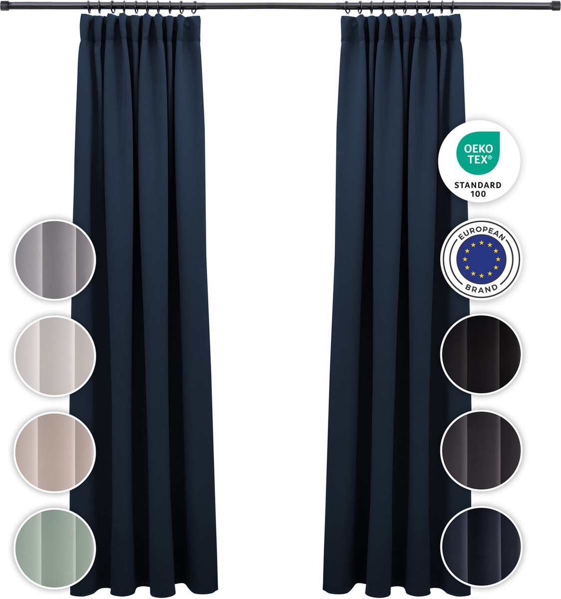 Blumtal Verduisteringsgordijn - Verduisterend Gordijn - Wasbaar - 140 x 225 cm - Donkerblauw - Geplooid - Set van 2