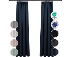 Blumtal Verduisteringsgordijn - Verduisterend Gordijn - Wasbaar - 140 x 225 cm - Donkerblauw - Geplooid - Set van 2