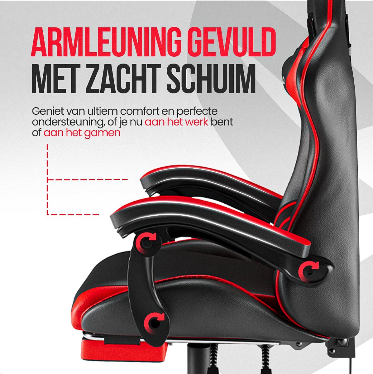 Avalo Gaming Stoel - Gamestoel Ergonomisch Verstelbaar - Zwart/Rood thumbnail 4