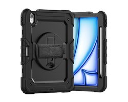 Xccess Tablethoes geschikt voor Apple iPad Air 11 Inch (2024) Hardcase Backcover | Xccess Survivor All-round + Schouderband | Schokbestendig iPad Air 11 Inch (2024) Telefoonhoesje | Anti Shock Proof + Standaard - Zwart