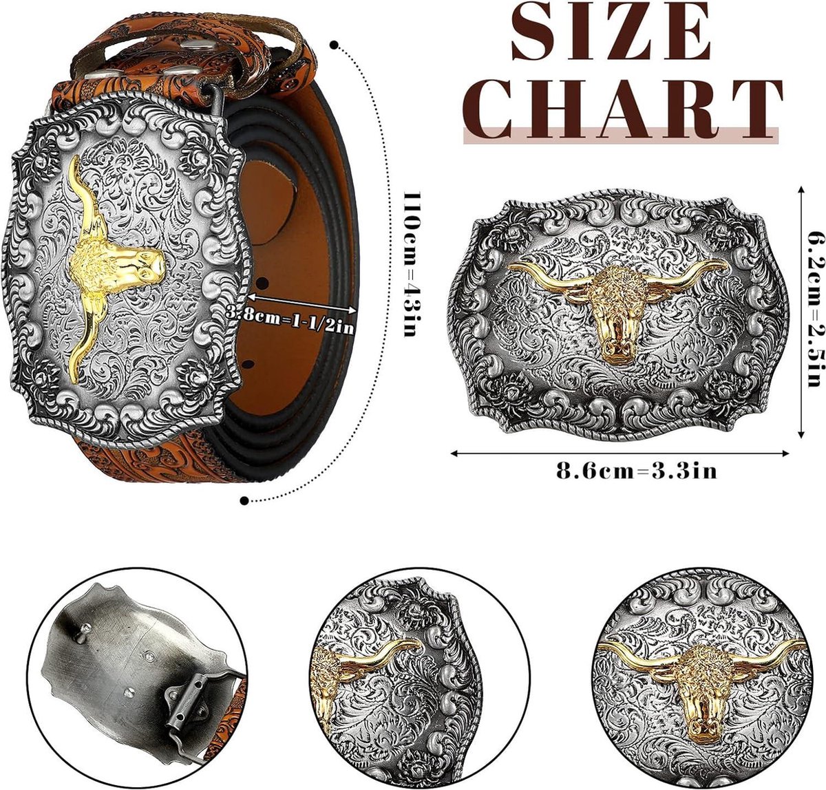 Xuniea Heren Cowboy Westerse Lederen Gesp Riem Met Gegraveerde Bloemen - Vintage Reliëf, 1-1/2 Inch Breed, Zwart, 43 Inch